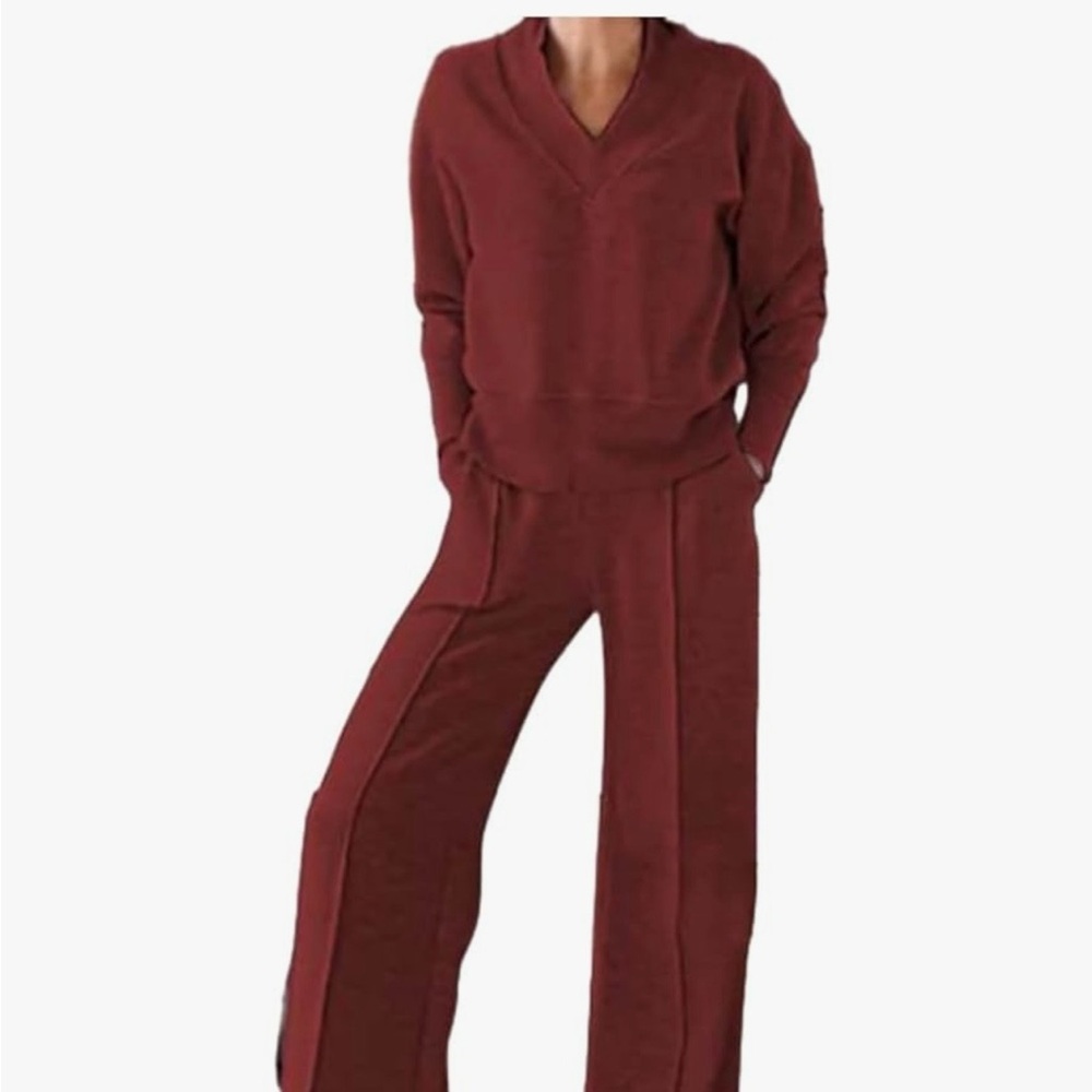 Cozy V-Neck Knit Two-Piece Set in Deep Wine
